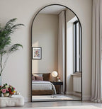 Dewfig Arched Full Length Mirror, 71"x30" Large Floor Mirror, Full Body Mirrors for Leaning or Hanging, Standing Mirrors for Bedroom, Living Room,Dressing Room, Aluminum Alloy Frame, Black