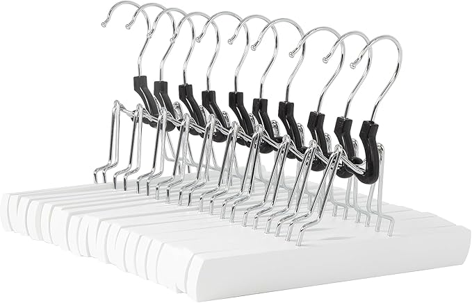 Amazon Basics Wooden Pants Hangers - White, (Pack of 60)