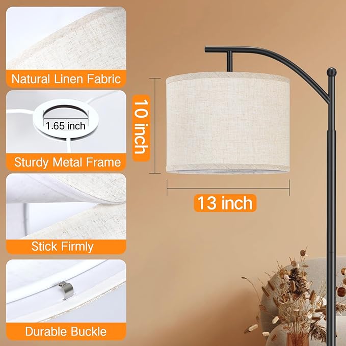 OUTON Beige Drum Lamp Shades for Floor Lamps, 13" Top x 13" Bottom x 10" High, Easy to Assemble, Replacement Linen Lampshades for Table Lamps & Bedside Lamps (1.65" Spider)