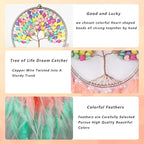 Pretty Jolly Macaroon Candy Tree of Life Dream Catcher Wall Decor with Healing Crystal Stone Handmade Feather Dream Catchers Decoration Wall Hanging Bedroom Living Room Wedding Party Home Decor-25.6"