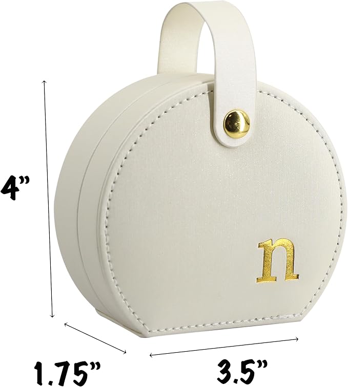 COLLECTIVE HOME - Travel Jewelry Case, Elegant Half-Moon Design with Gold Monogram, Detachable Handle, Personalized Accessory Organizer, Gift for Fashion-Forward Women and Teens (n)