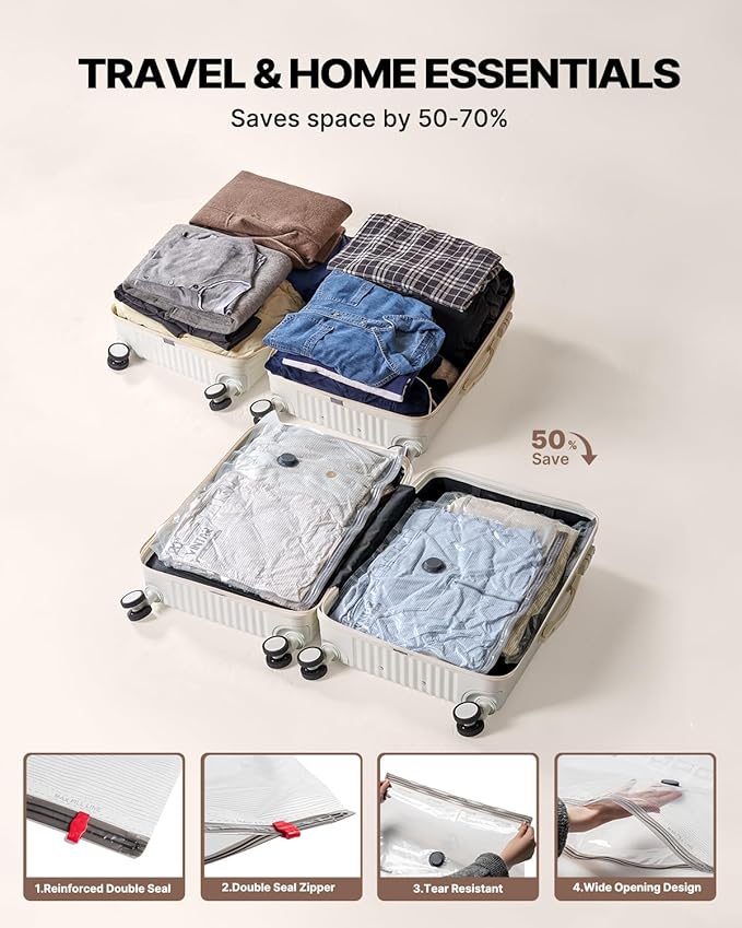 Travel Vacuum Seal Bags for Clothing with Rechargeable Cordless Pump, VINTAR 16 Pack (4J+4L+4M+4S) Carry-on Size Space Saver Vacuum Storage Bags, Compression Packing Bags for Luggage and Suitcase