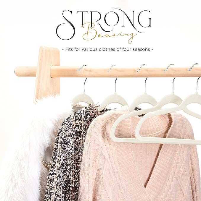 HOUSE DAY Premium Velvet Hangers 50 Pack Ivory, Non-Slip Flocked Felt Hangers, Sturdy Clothes Hanger with 360° Rotatable Hook, Heavy Duty Durable Slim Coat Hanger for Closet Space Saving