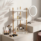 3-Tier Expandable Bamboo Corner Shelf - Dish/Plate Organizer for Cabinet, Kitchen Counter Shelf & Small Kitchen Shelf, Adjustable (White, 1-Pc 11.4" H)