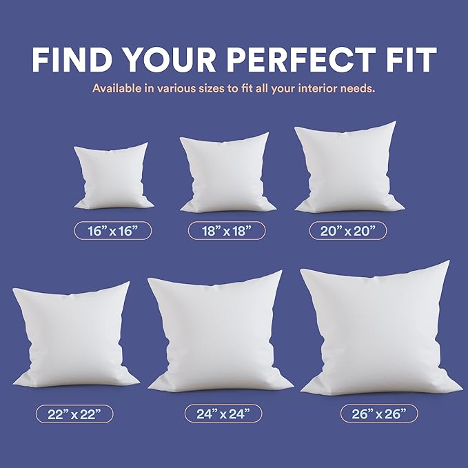 Continental Bedding Throw Pillow Inserts - 22x22, Set of 2, 80% White Goose Down & 20% Feather Fill - Soft Decorative Euro Pillows for Couch, Bed, Sofa & Living Room - Luxurious Comfort & Support