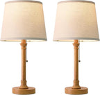 Oneach 19.5" Small Table Lamps Set of 2, Pull Chain Switch Bedside Metal Table Lamps, Modern Nightstand Lamp with Linen Shade, Rustic Lamp for Living Room, Bedroom, Home Office, Nursery