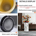 Ceramic Umbrella Stand Umbrella Holder for Entryway Hand-Made Umbrella Stand Barrels Umbrella Holder Cane Floor Standing Vase Ceramic Storage Bucket for Home Office Entrance Indoor.(Beige 204-1)