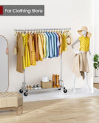 Clothes Rack - Large-Capacity Clothing Racks for Hanging Clothes with Lockable Wheels, Space-Saving Metal Coat Rack for Bedroom, Laundry Room, Entryway, 45.6" x 16.9" x 59", Silver