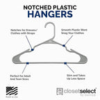 Plastic Hangers 50 Pack - Space Saving Clothes Hangers, Made in USA, Durable & Strong Plastic Shirt & Coat Hanger with Notches & Shoulder Grooves, Non-Slip Clothing Hangers | Silver Hail