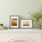 Egofine A4 Picture Frames Set of 4, Made of Solid Wood Covered by Plexiglass 5x7 and 6x8 with Mat or A4 without Mat, for Table Top Display and Wall Mounting Photo Frame Light Grey