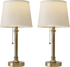 Oneach 19.5” Warm Gold Table Lamps Set of 2, Pull Chain Switch Bedside Table Lamps, Modern Nightstand Lamp with Linen Shade, Small Desk Lamp for Living Room, Bedroom, Home Office, Nursery