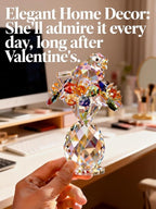 Crystal Figurines with Bird & Forget-Me-Not, 4.7 Inch K9 Crystal Keepsake & Paperweight, Romantic Home Decor Table Centerpiece for Mother Wife Sister (Colorful)