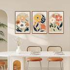 KAIRNE Boho Canvas Wall Art,Abstract Floral Wall Decor,Modern Minimalist Prints Set of 3(24”X36”),Botanical Wall Art Paintings,Bohemian Mid Century Artwork for Living Room Bedroom Office Decor,Framed