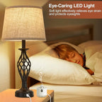 Table Lamp for Bedroom Set of 2 with USB C+A Ports, Modern Bedside Lamps with Spiral Cage Base, Fabric Shade, Nightstand Lamp for Living Room Reading Bed Side End Table, 2 LED Bulbs Included Black