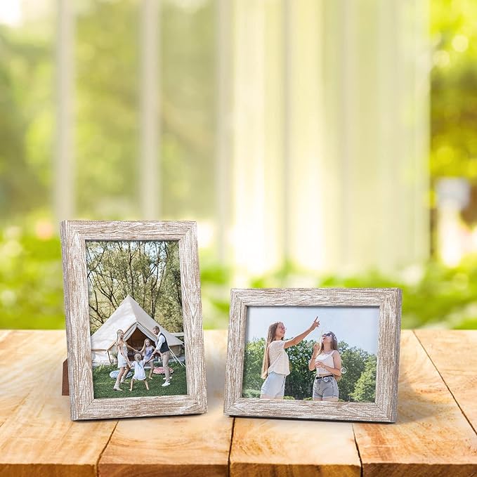 Lyeasw Rustic 4x6 Picture Frame Set of 12, Multi Woodgrain Farmhouse Photo Frames for Wall or Tabletop, Beige