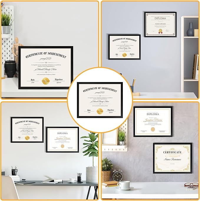 YixangDD 8 PACK Certificate Frames 8.5 x 11, Black Diploma Frame Document Frame with Clear Plexiglass, Picture Frames for Tabletop and Wall Display