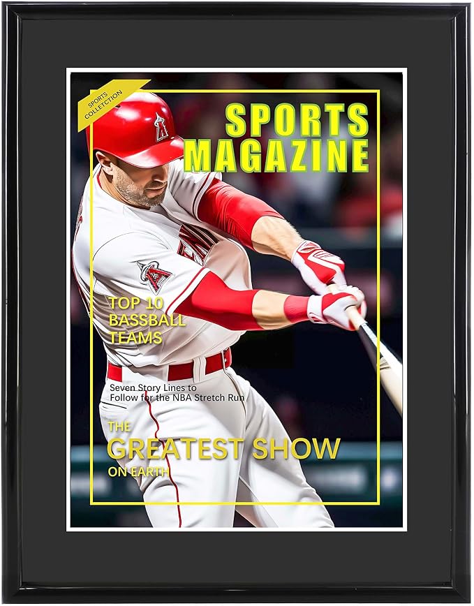 4 Packs Sports Magazine Frame Fits Measuring 8.5 x 11.25 Inch Magazine Display Frame with Black Core Matting and Installed Hangers for Wall Hanging