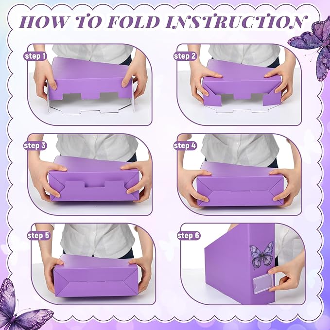 AmazingSpark Set of 4 Purple Butterfly Magazine Holder Decorative Foldable Magazine Storage Boxes with Acrylic Label Holders Coquettish Boho Organizer for Office Home Organization Storage