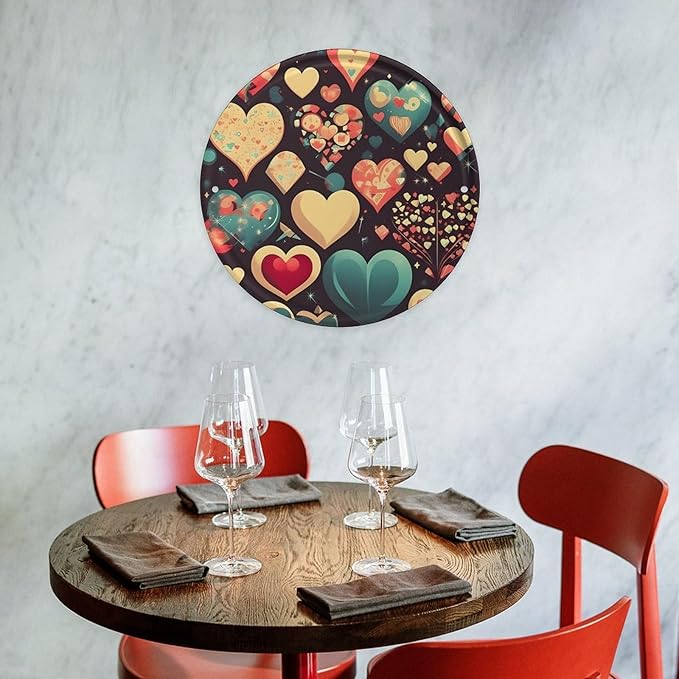 Wall Picture, with Heart Crush Flower Printed Circular Iron Hanging Picture,Wall Art Decor,Home for Bedroom Living Room Bathroom Decor,Iron Painting 11.8X11.8 in