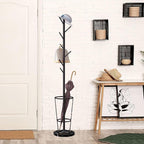 Metal Umbrella Stand with Coat Rack,Modern Umbrella Holder for Entryway,Freestanding Umbrella Rack with Marble Base,Tall Umbrella Storage for Indoor Outdoor Patio(66.9″, Black White)