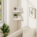 Fun Memories Corner Shelf Wall Mount, Solid Oak Wood Floating Corner Shelves with Cable Hole, 8.5in Rustic Design for Bedroom, Bathroom, Kitchen, Living Room (White, 1 Pack)