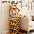 2/3/4/5/6/7/8/9 Tier Bamboo Folding Shoe Rack,2026 New Bamboo Foldable Shoe Rack,no Installation Required,Vertical Multi-Layered Organizer,Space-Saving for Entryways& Balconies (Brown, 8)