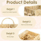 Woven Hanging Magazine Holder, Water Hyacinth Hanging Magazine Basket 11.8 x 4.3 x 7.9 Inch Wall Mounted Basket for Mail Woven Wall Magazines Rack with Handle for Home Office
