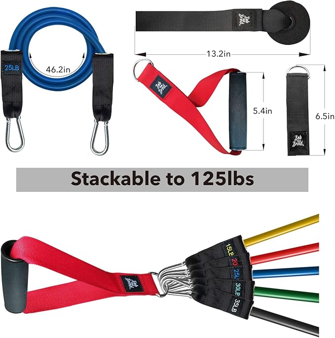 BOB AND BRAD Resistance Bands Set, Stackable Up to 125-150 lbs Workout Bands with Handles, Door Anchor & Ankle Straps - Heavy Duty Exercise Bands for Strength Training, Home Gym Fitness