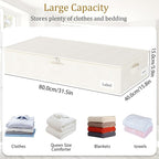Yawinhe Foldable Underbed Storage Bags, Containers Bin with Lids, Large Under Bed Organizer Box, with Sturdy Zipper und Label Holders, for Clothing, 31.5''Lx15.7''Wx6''H, 4 Pack, Beige
