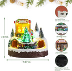 WONDER GARDEN Christmas Village Houses-Christmas Houses Village - Lighted Colorful Musical Popcorn Wagon Collectible Buildings with Moving Train for Home Indoor Decor or Gift