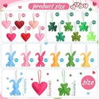 Jutom 108 Pcs Felt Valentine's Day Heart Hanging Ornaments St. Patrick's Day Shamrock Easter Egg Ornaments Heart Shaped Clover Baubles Shamrock Egg Felt Decoration for Holiday Favor (Fresh)