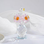 Crystal Bird & Forget-Me-Not Flower Figurine,3x4 inch Glass Flower Collectible Ornaments for Home Decor Table Centerpiece Glass Bouquet Flowers Keepsake Gifts for Women （Pink）