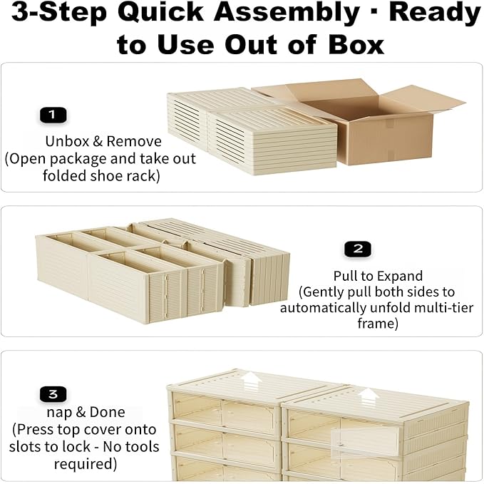Elayce Nine-Layer Shoe Rack, Foldable Storage Box, Transparent Magnetic Door, no Installation Required, entryway Closet in White