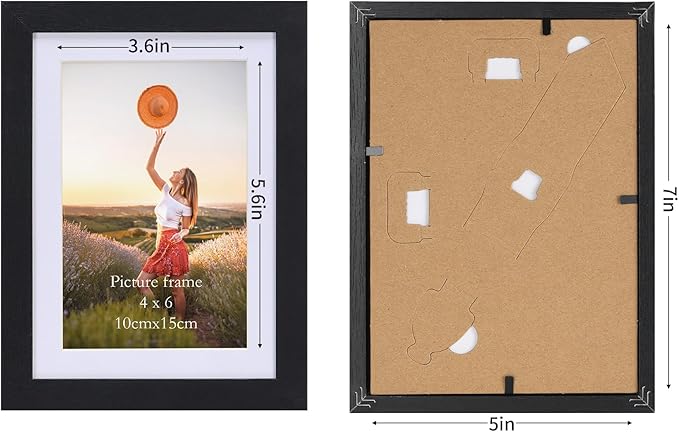 Lyeasw 4x6 Picture Frames Black Set of 15, Display Pictures 4x6 with Mat or 5x7 without Mat, Multi Photo Frames for Wall Hanging or Tabletop