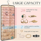 3 Pack Hanging Jewelry Organizer Storage with 39 Pockets, 30 Necklace Hooks Double Sided Wall Mount Earring Holder Organizer Bracelet Necklace Jewelry Display Hanger for Closet Door (Black)