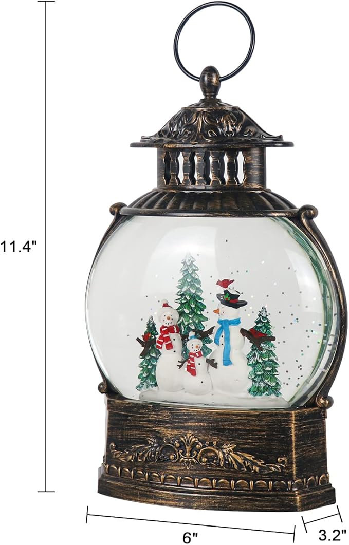 Wondise Lighted Christamas Snow Globe Lantern with Timer, 11.2 Inch USB Plug-in & Battery Operated Spinning Water Glitters Lighted Singing Snow Globe(Snowman)