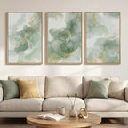 Large Framed Sage Green Abstract Wall Art for Living Room, 3 Piece Green and Gold Canvas Prints Paintings Artwork for Walls, Modern Minimalist Pictures for Hallway Stair Office Wall Decor 24x36 In