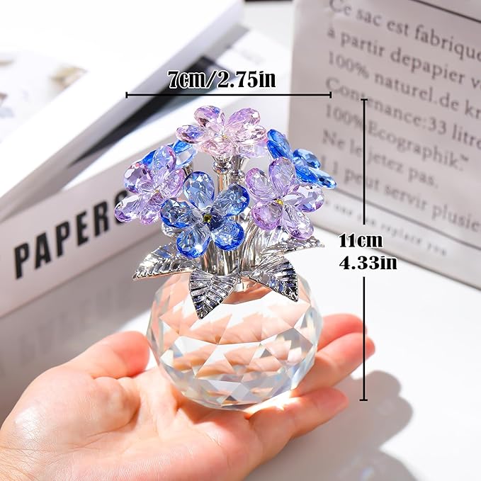 Arikyrist Crystal Multicolor Forget-Me-Not Bouquet Figurines Gifts for Women Flowers Collectible Decoration for Living Room Romantic Presents for Her Wife Mom Anniversary Birthday