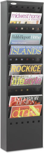 Safco 4321BL Steel Magazine Rack, 11 Pockets - Durable Wall Mounted Black Steel Construction with Optional Base - Perfect Office or School Resource Solution