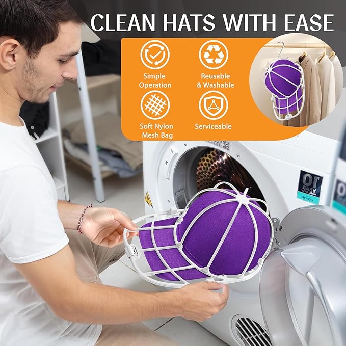 2 Pack Hat Washer for Washing Machine, Cap Washing Protector Holder Fit for Adult and Kid's Ball Caps