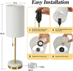 Desk Lamp & Table Lamp Set of 2, Bedside Lamps for Night Stands - Modern Small Table Lamps with Marble Base, Fabric Shade, Mini Pull Chain Bedroom Lamps for Living Room, Office, Reading (Gold)