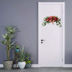 30 Inch Artificial Flower Swag, Wedding Artificial Peony with Green Leaves Swag, Handmade Flowers Backdrop Table Runner Centerpiece Garland for Arch Front Door Wall Home Hanging Wreath Decor(Red)