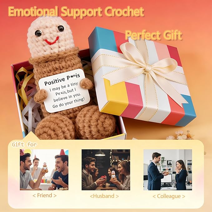 Emotional Support Positive Crochet Animals Pickle Funny Gag Doll Gifts for Men Women Friends,Birthday White Elephant Gifts Desk Decor(Positive pe
