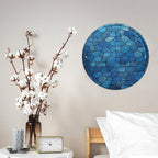 Wall Picture, with Blue Tile Pattern Printed Circular Iron Hanging Picture,Wall Art Decor,Home for Bedroom Living Room Bathroom Decor,Iron Painting 11.8X11.8 in