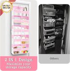 Ofiray-home Pink Over The Door Organizer 5 Tiers, Extra Large Behind Door Storage of 10 Compartments, 50 lbs Weight Capacity Over The Door Storage for Closet, Diaper Organizer