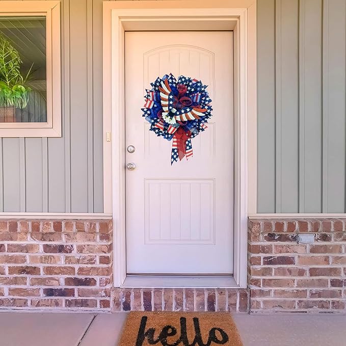 Patriotic Wreath for Front Door Red White Blue Wreath 4th of July Wreaths for Door Wall Memorial Day Decor Independence Day Hanging Decoration for Outside Home Farmhouse Holiday (Eagle)