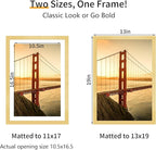 13x19 Picture Frame 3 Pack - Gold Poster Frame Display Pictures 11x17 with Mat or 13 x 19 Without Mat for Wall Hanging Horizontal and Vertical