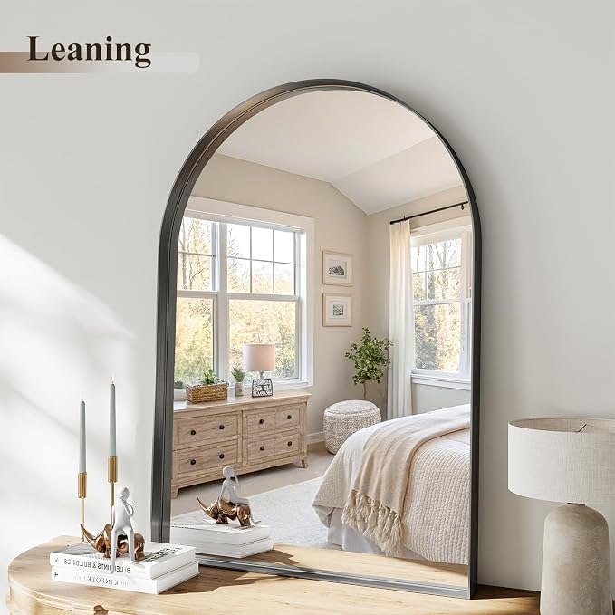 Arch Bathroom Mirror, 24"x36" Wall Mounted Vanity Mirror with Deep Frame, Tempered Glass Decor Mirror for Bathroom, Bedroom, Entryway and Living Room, Hanging or Leaning, Black