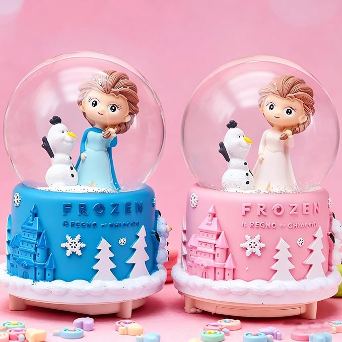Snow Globe, Princess Snow Globes for Girls, 3.14 Inch Music Snowglobe with Automatic Snowflakes, Christmas Birthday Princess Gifts for 6 7 8 9 10 11 12+ Year Old Girls Kids (Pink)