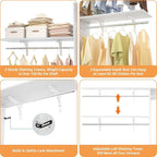 8FT Closet System with Shelves, 96'' Closet Organizer System with 3 Hanging Rods, Wall Mount Bedroom Wardrobe Walk-in Closet, Adjustable Cloth Garment Rack from 5 to 8FT (Cut to Fit), White